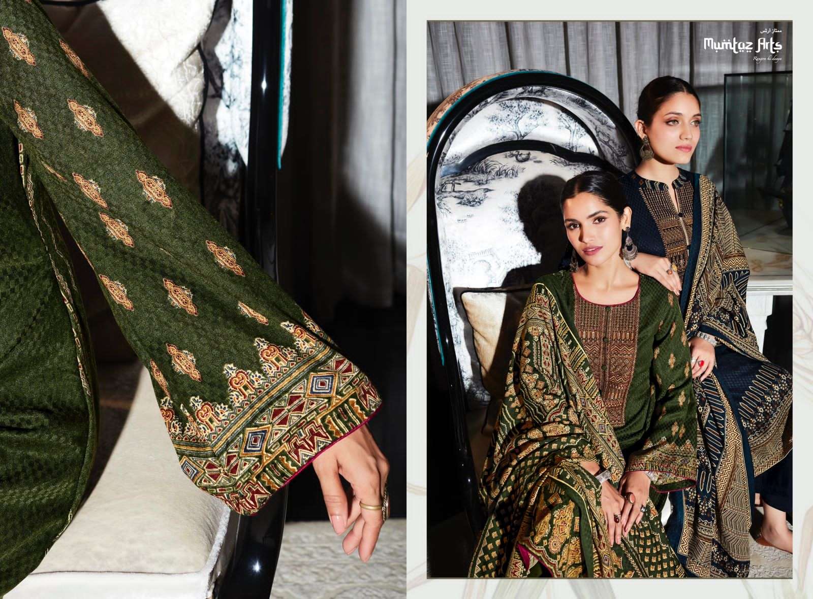mumtaz arts mehr 9001-9008 series pure twill pashmina designer neck embroidered salwar suits surat