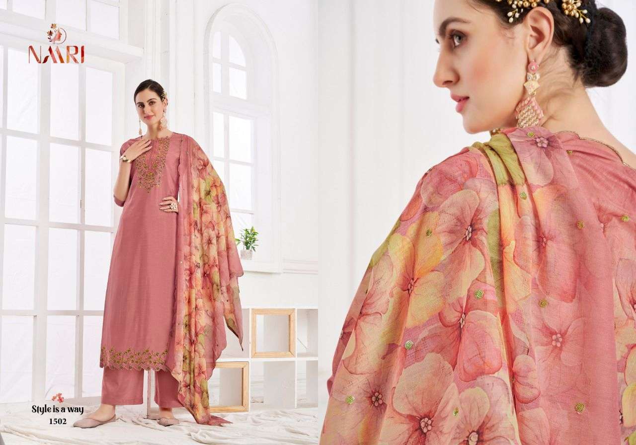 naari stuti vol-3 1501-1504 series pure silk designer party wear salwar suits wholesale dealer surat
