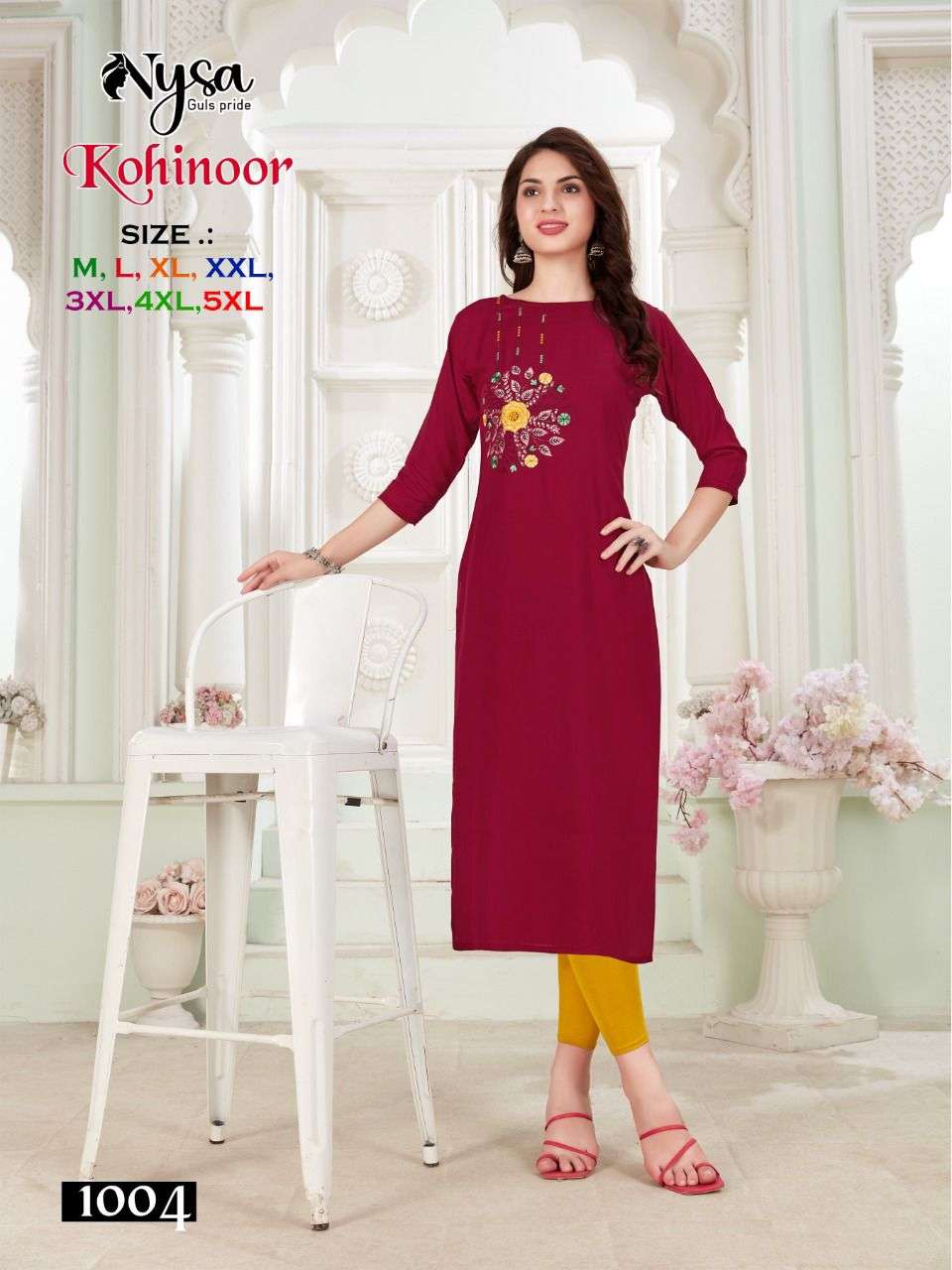 nysa kohinoor 1001-1008 series reyon embroidred designer kurti catalogue wholesaler surat 