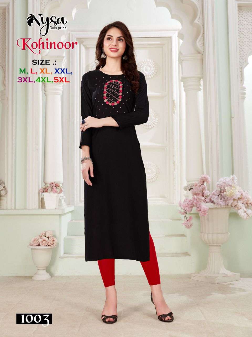 nysa kohinoor 1001-1008 series reyon embroidred designer kurti catalogue wholesaler surat 