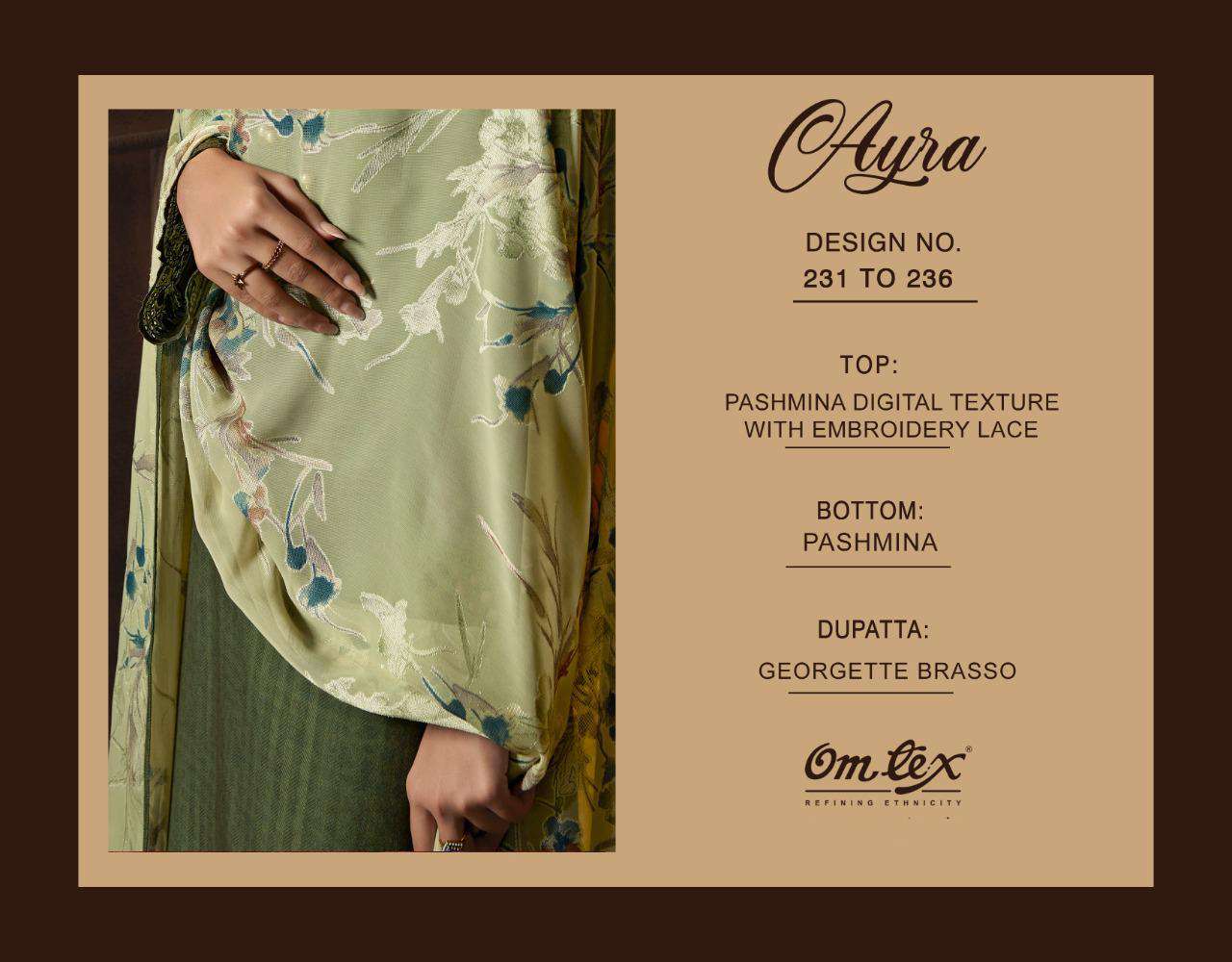 omtex ayra 231-236 series pashmina digital printed with embroidery lace fancy salwar kameez surat