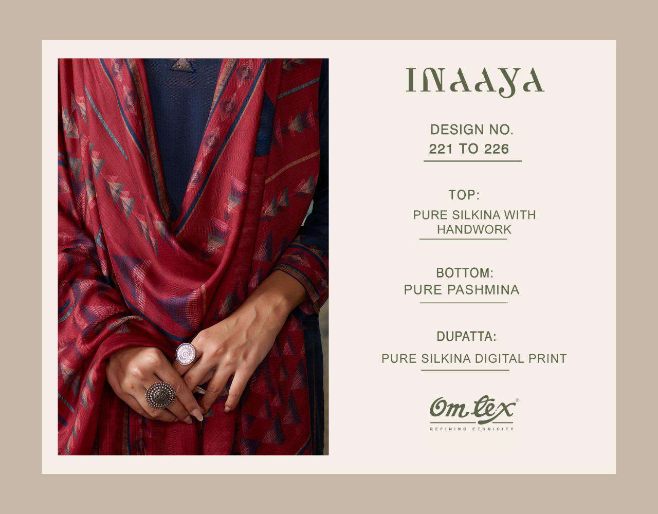 omtex innaya 221-226 series pure silkina with handwork festival collection salwar suits catalogue
