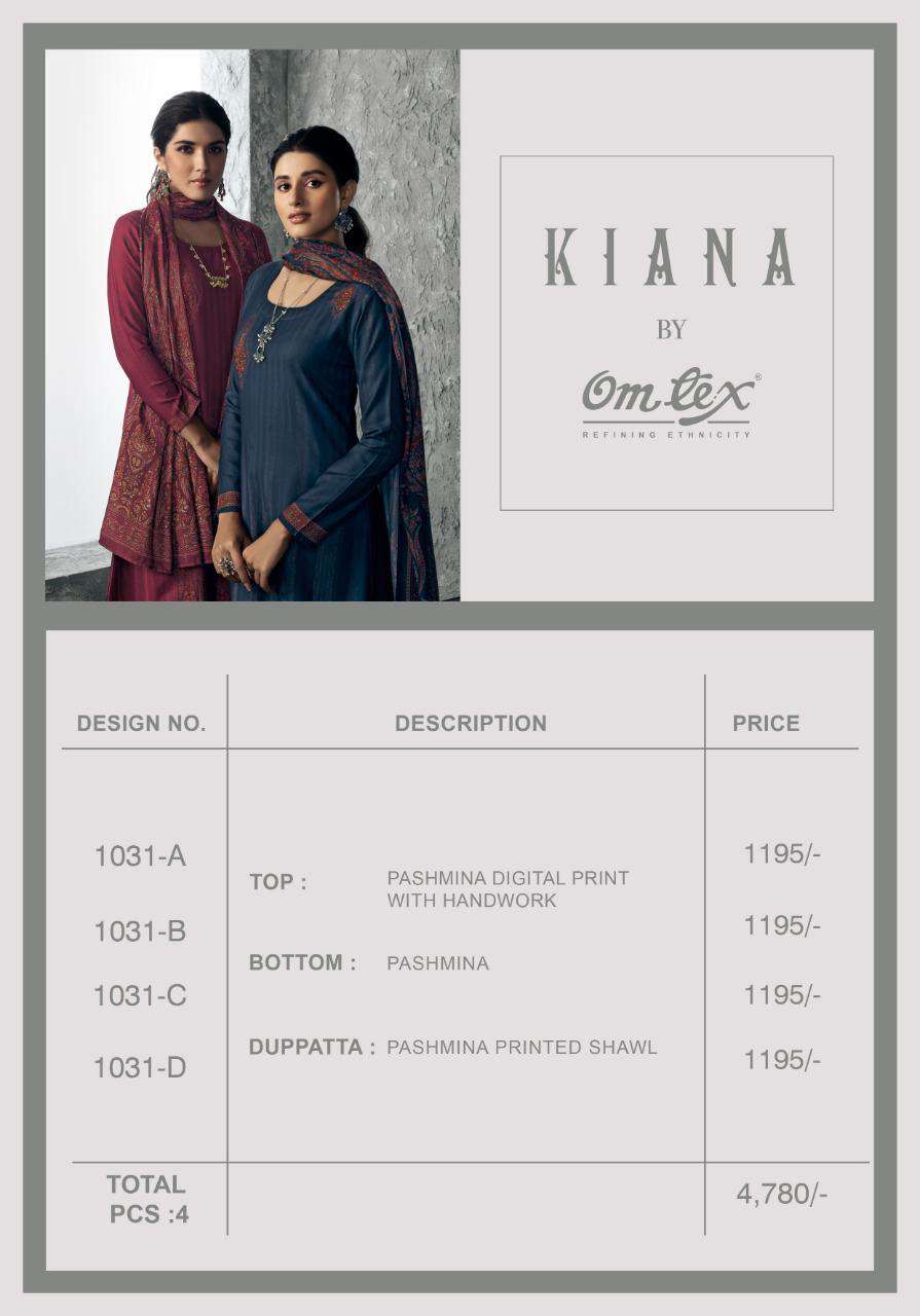omtex kiana 1031 colours pashmina digital printed with work dress material collection surat