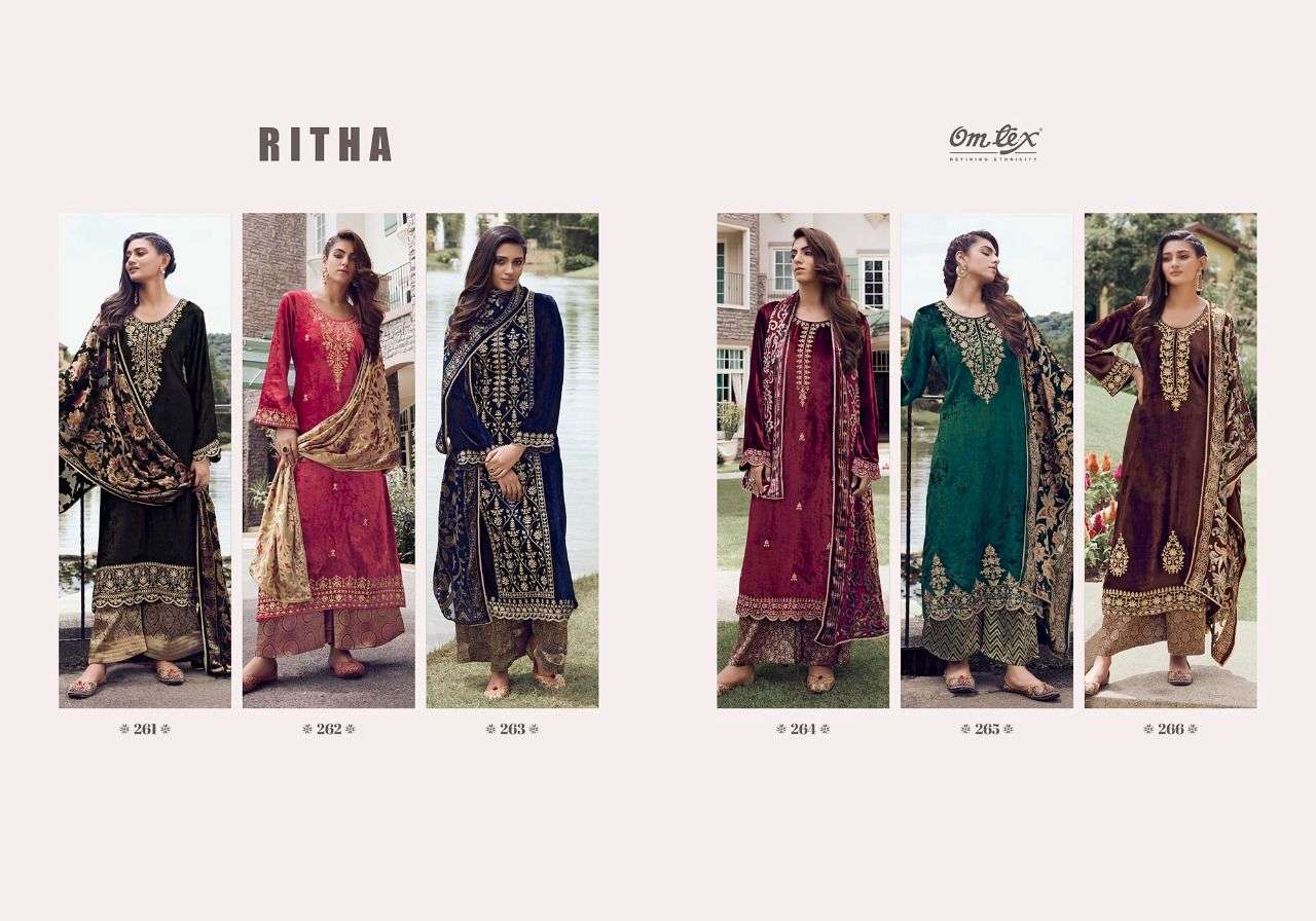 omtex ritha 261-266 series pure viscose velvet with embroidery salwar kameez wholesale price 