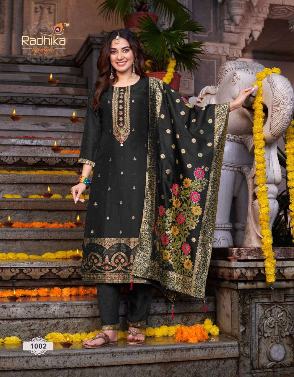 radhika lifestyle banarasi vol-1 1001-1006 series party wear look festive collection wholesale price q