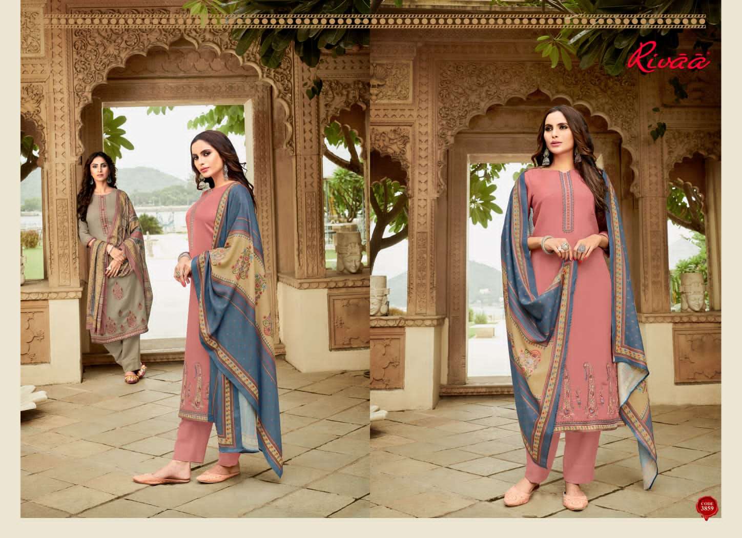 rivaa asmaara heavy pashmina digital printed with work dress material wholesale price 