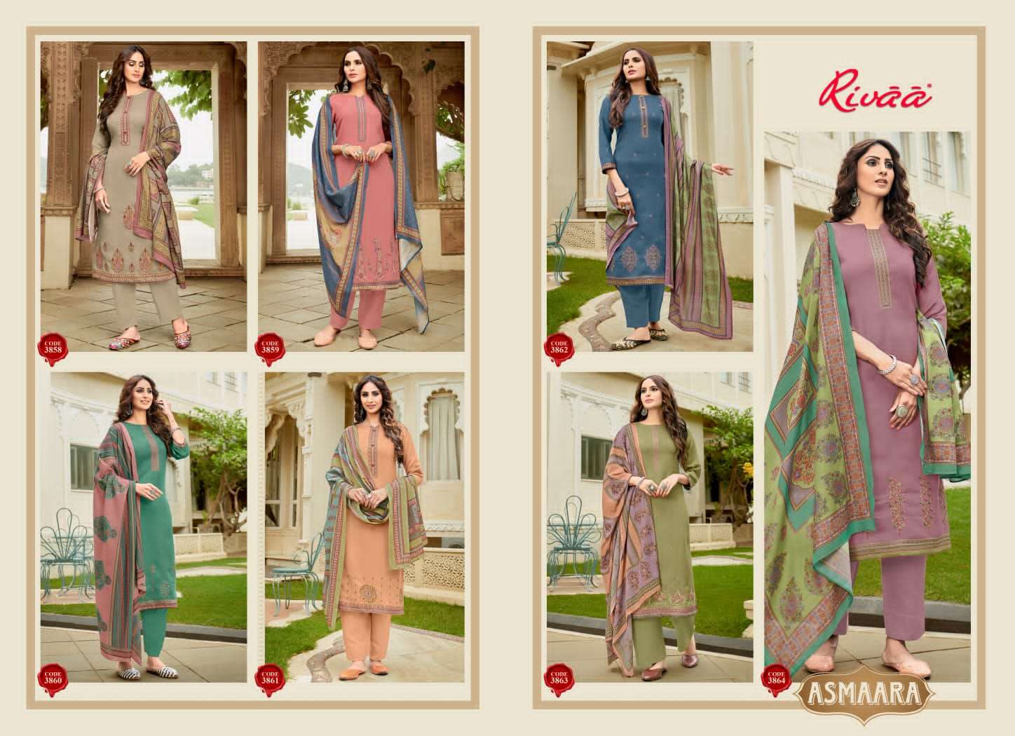 rivaa asmaara heavy pashmina digital printed with work dress material wholesale price 