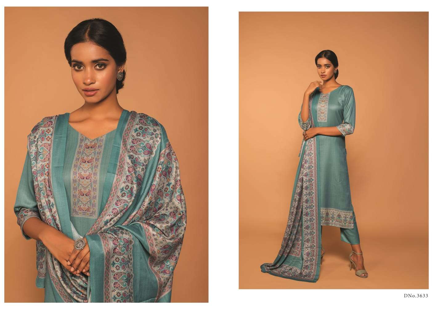 rivaa vaani 3629-3635 series pashmina printed winter wear salwar suits wholesaler surat