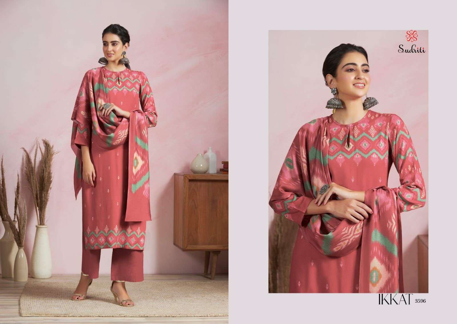 sahiba sudriti ikkat pashmina twill digital printed with work dress material collection surat india