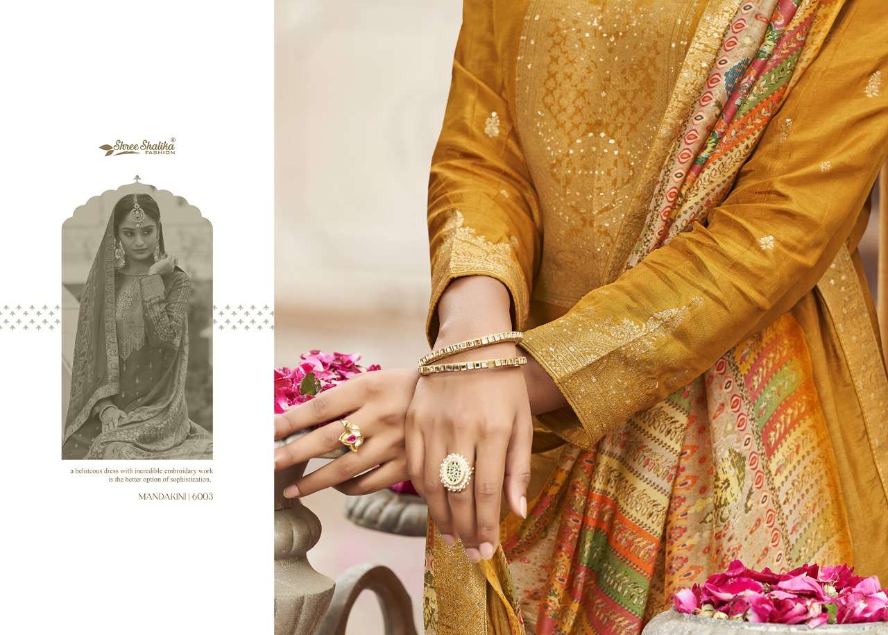 shree shalika fashion mandakini vol-6 6001-6008 series pure viscose dola jaquard salwar kameez surat