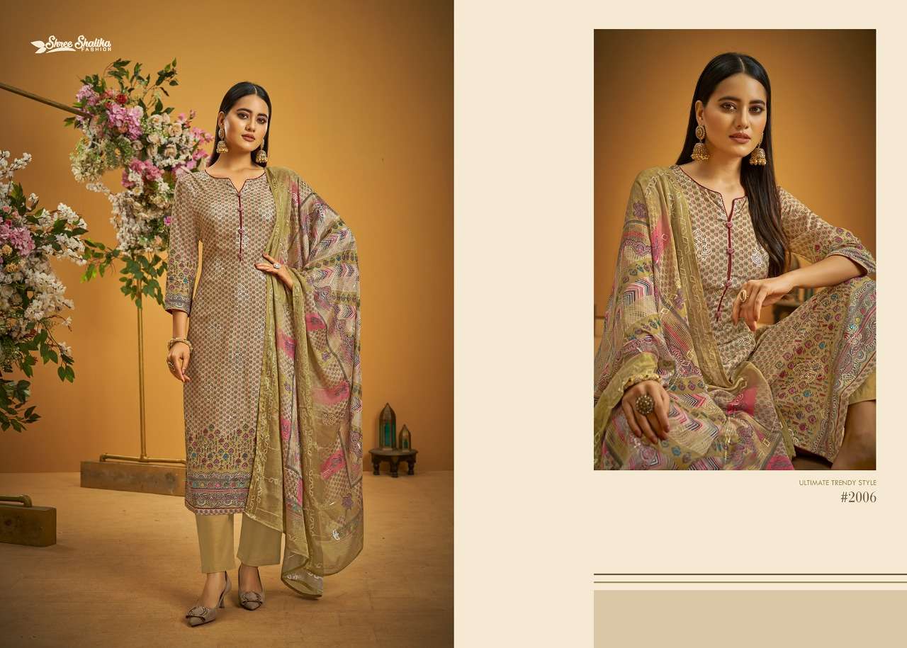 shree shalika fashoin guzarish 2001-2008 series pure muslin silk digital printed with work suits wholesaler