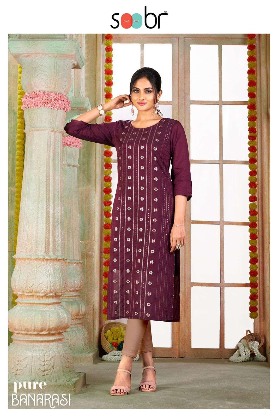 soobr pure banarasi silk fancy look banarasi weaving kurtis wholesale price surat
