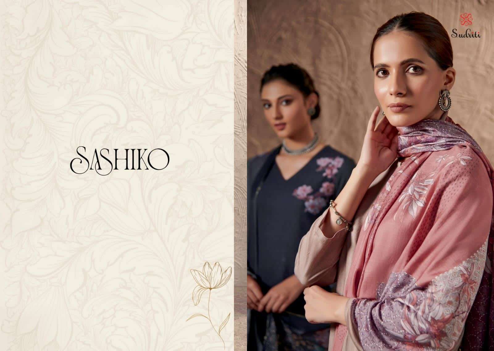 sudriti sashiko pashmina twill printed with handwork salwar kameez wholesale price 