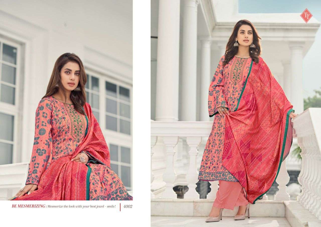 tanishk fashion gulnoor 4001-4006 series pashmina dress material collection wholesale price 