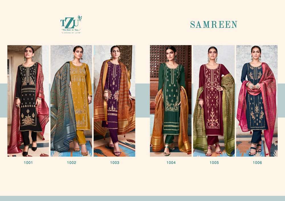 tzu samreen 1001-1006 series roman silk fancy silk kurtis bottom with dupatta set wholesale price 