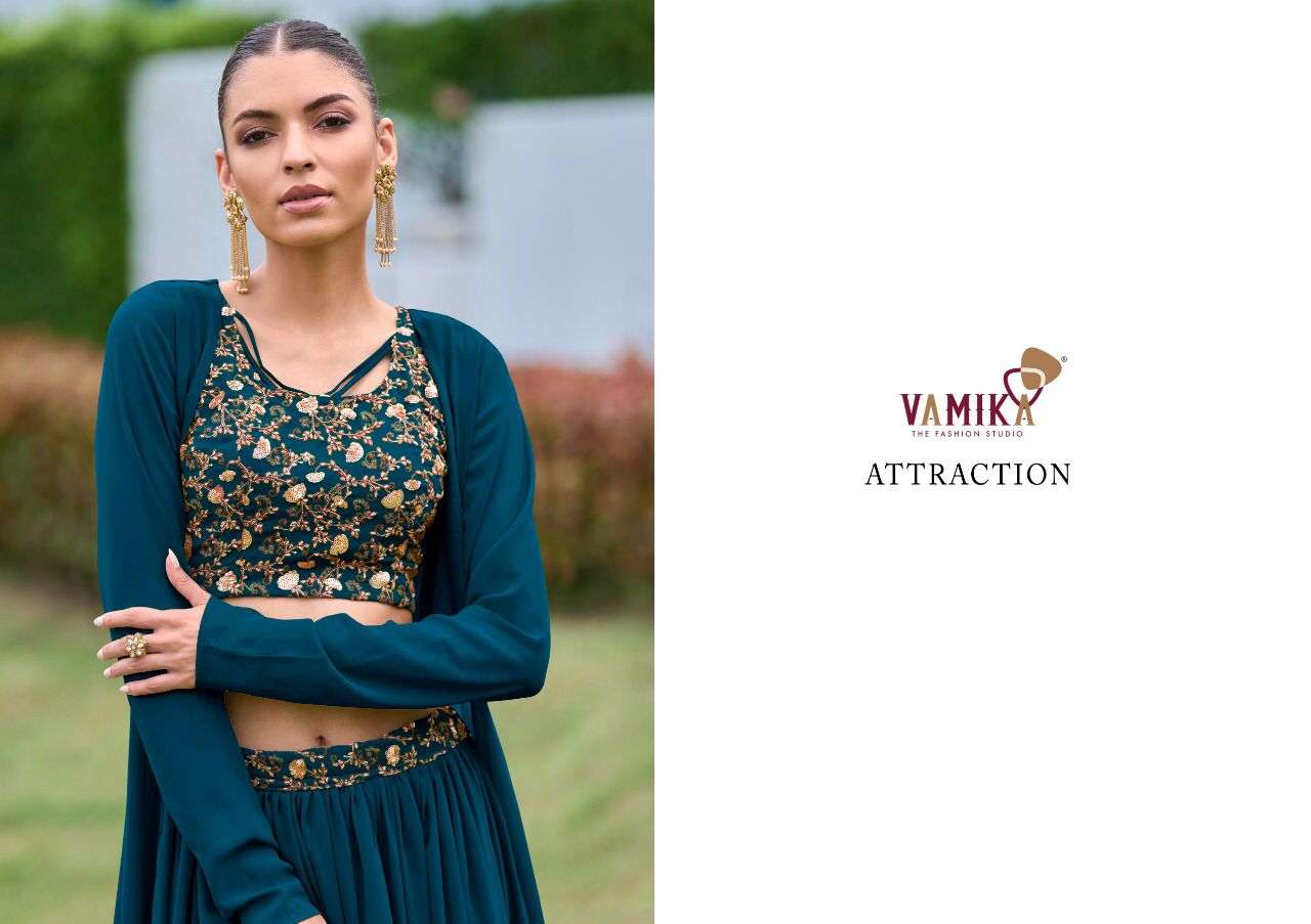 vamika attraction 1101 colour series georgette designer party wear top skirt collection online wholesaler surat