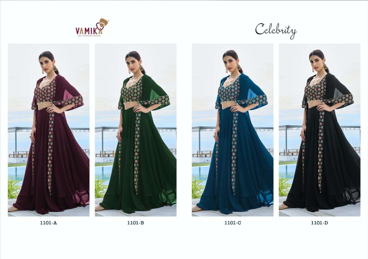 vamika celebrity 1101 colours designer look lehenga choli with koti collection wholesale price