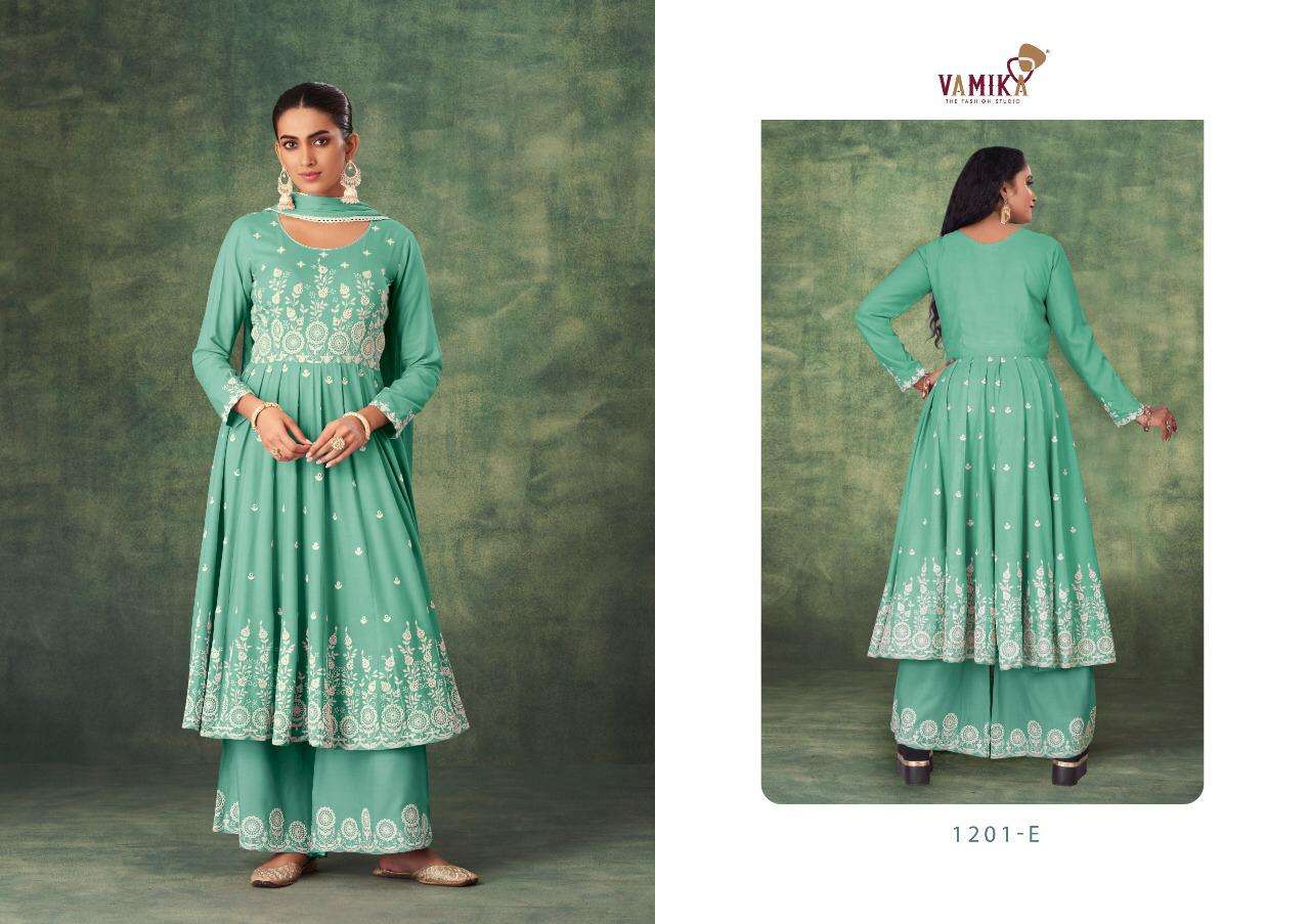 vamika sakhi 1201 colour rayon lakhnavi designer long gown collection wholesale price 