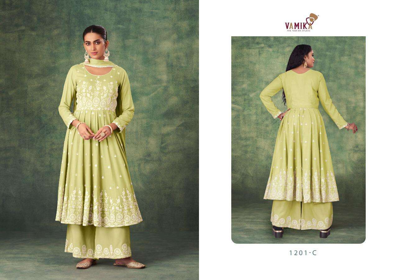 vamika sakhi 1201 colour rayon lakhnavi designer long gown collection wholesale price 