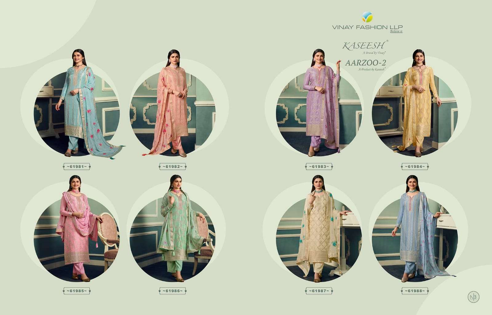 vinay fashion aarzoo vol-2 61981-61988 dola jaqaurd fancy dress material wholesaler surat
