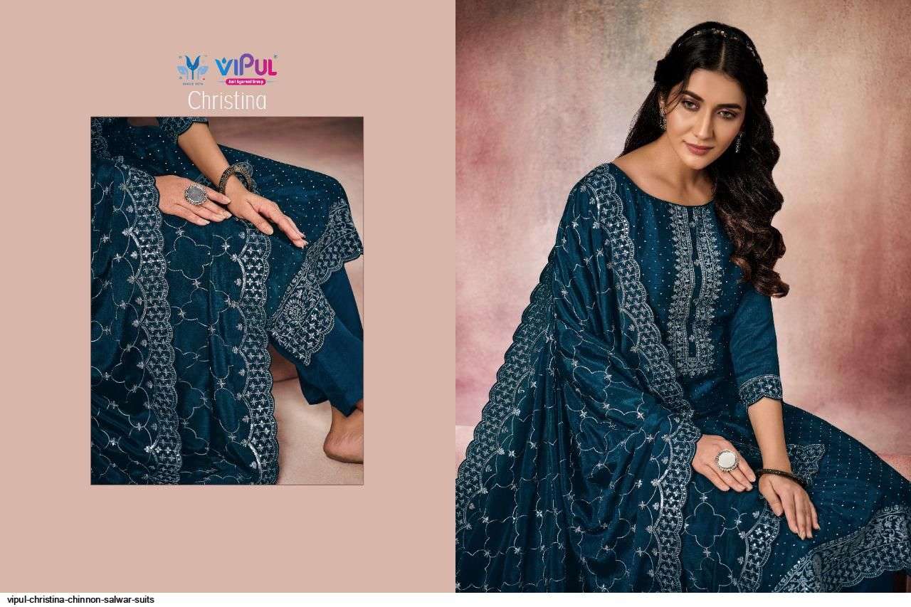 vipul fashion christina 4861-4866 series chinon embroidered salwar suits collection wholesale price q