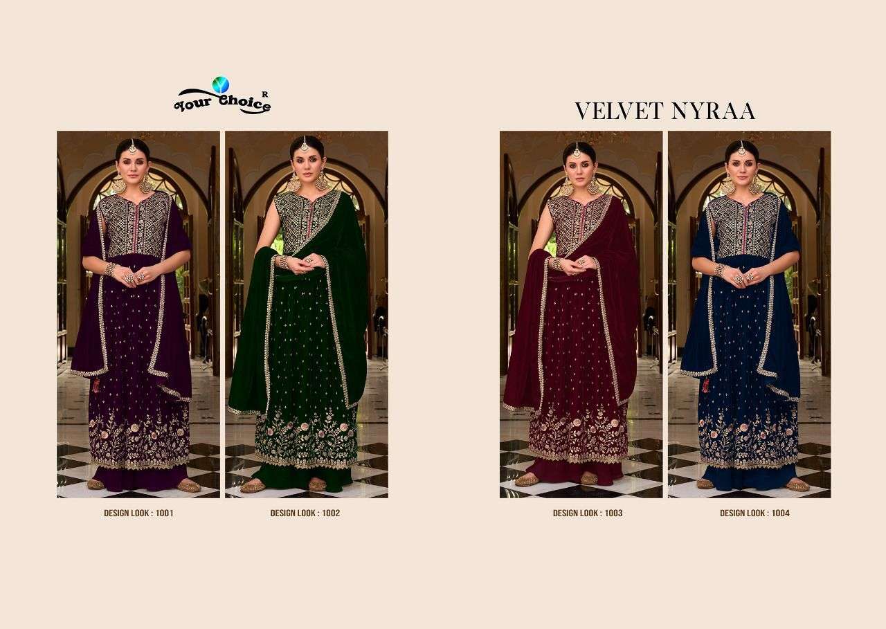 your choice velvet nyraa 1001-1004 series free size velvet exclusive designer dress online shopping surat 