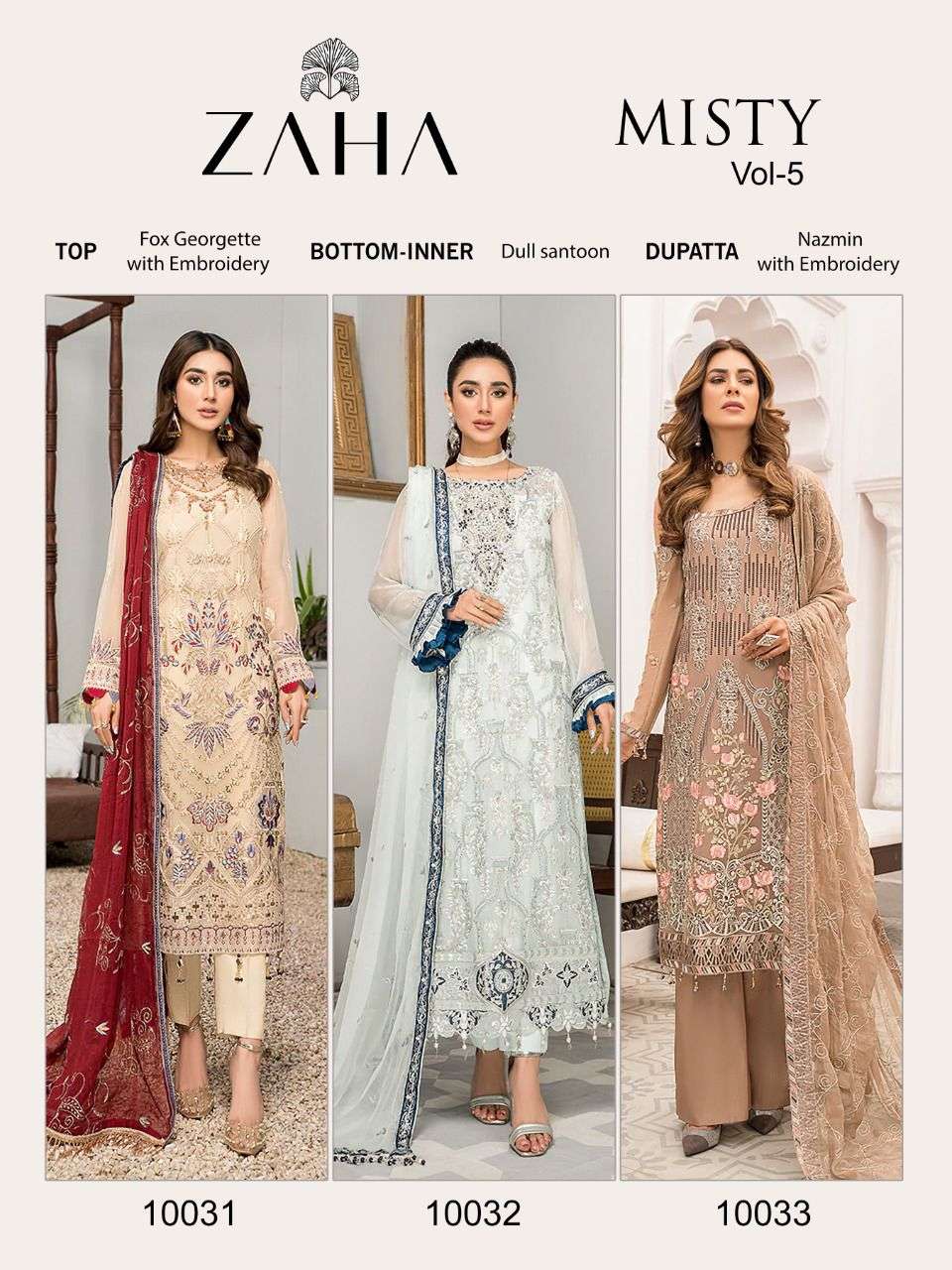 zaha misty vol-5 georgette heavy embroidered salwar suits collection surat