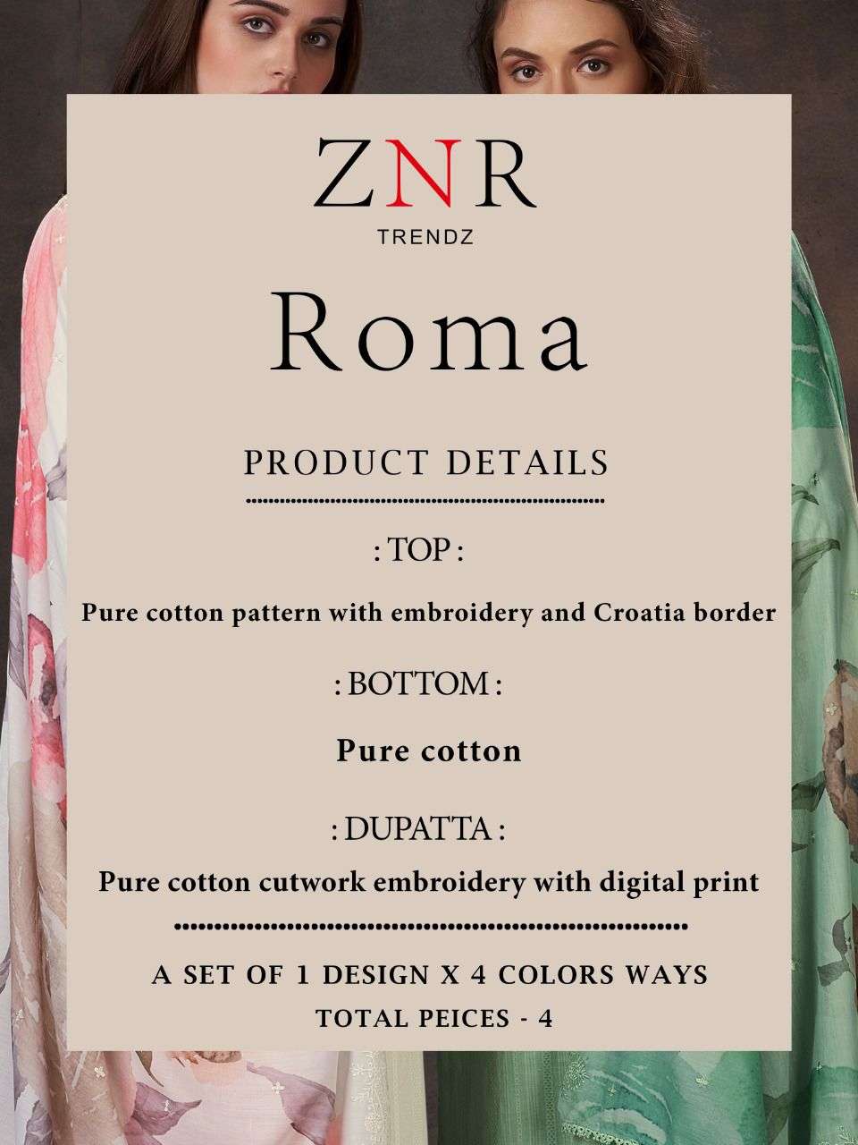 znr trendz roma pure cotton pattern with embroidery dress material collection surat