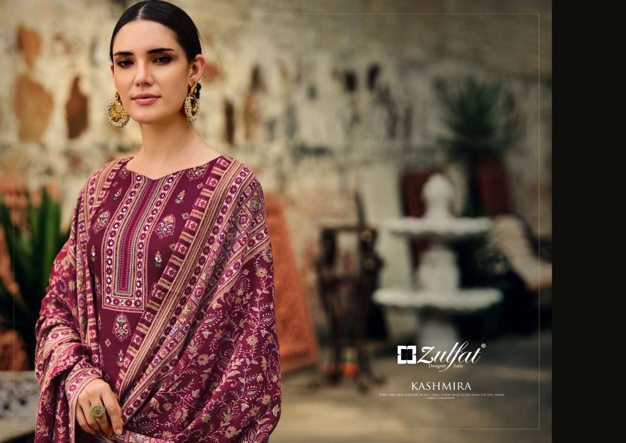 zulfat designer kashmira pure wool pashmina fancy winter wear unstich dress material collection