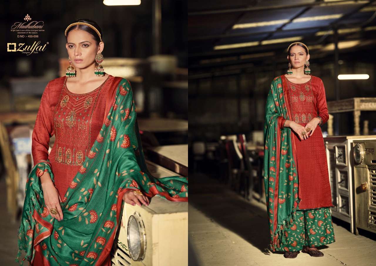 zulfat designer madhubani pure wool pashmina exclusive embroidery work salwar kameez surat