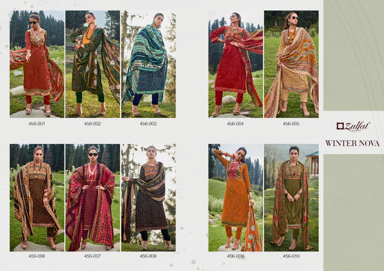 zulfat designer winter nova pashmina printed dress material collection wholesale price 