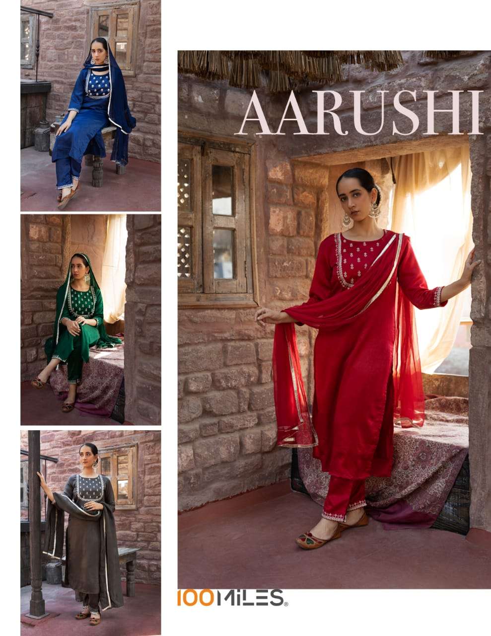 100 miles aarushi velvet designer look kurtis pant with dupatta set wholesale price surat