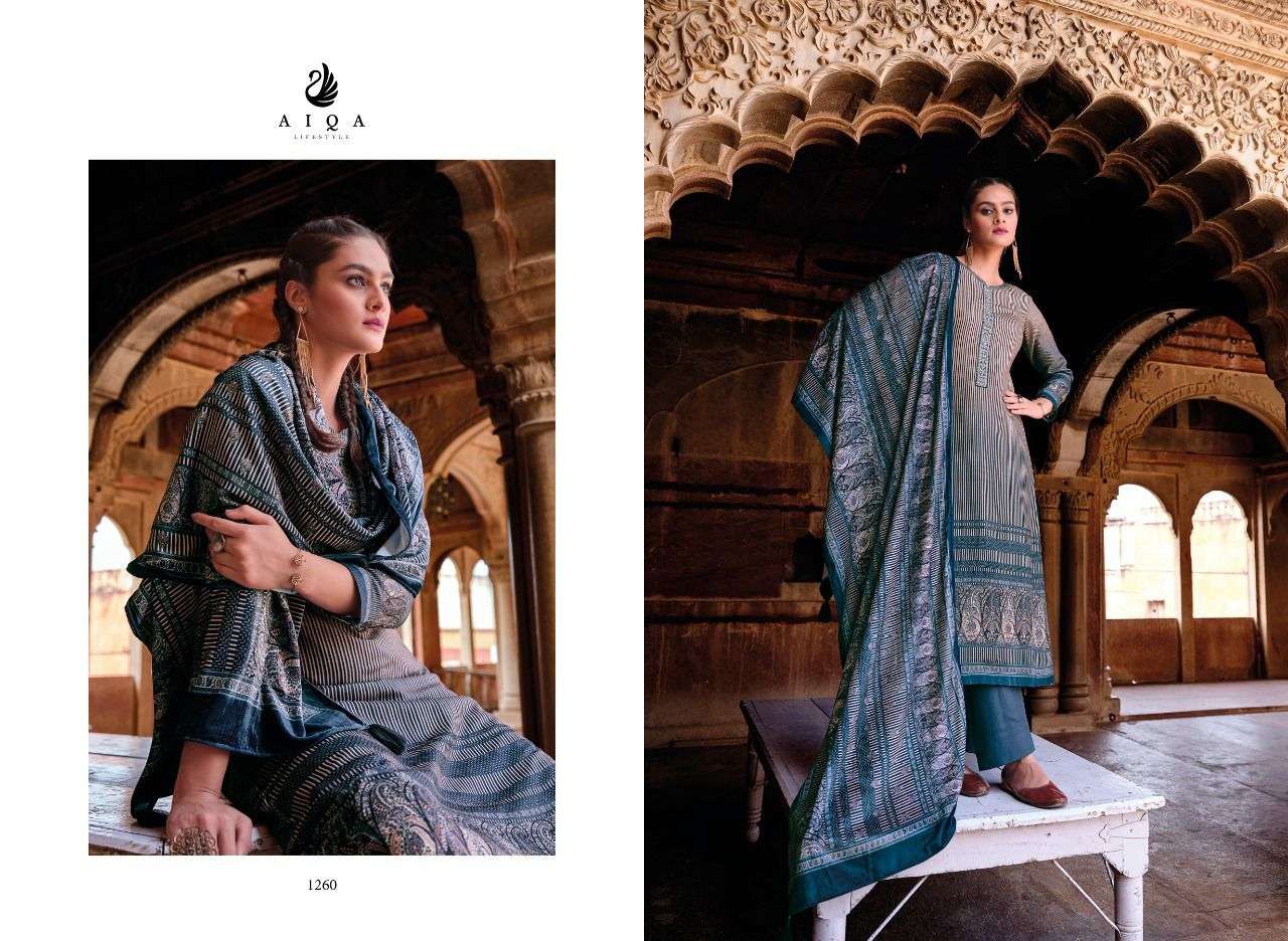 aiqa lifestyle rika 1253-1260 series pashmina digital printed embroidred suits collection surat 