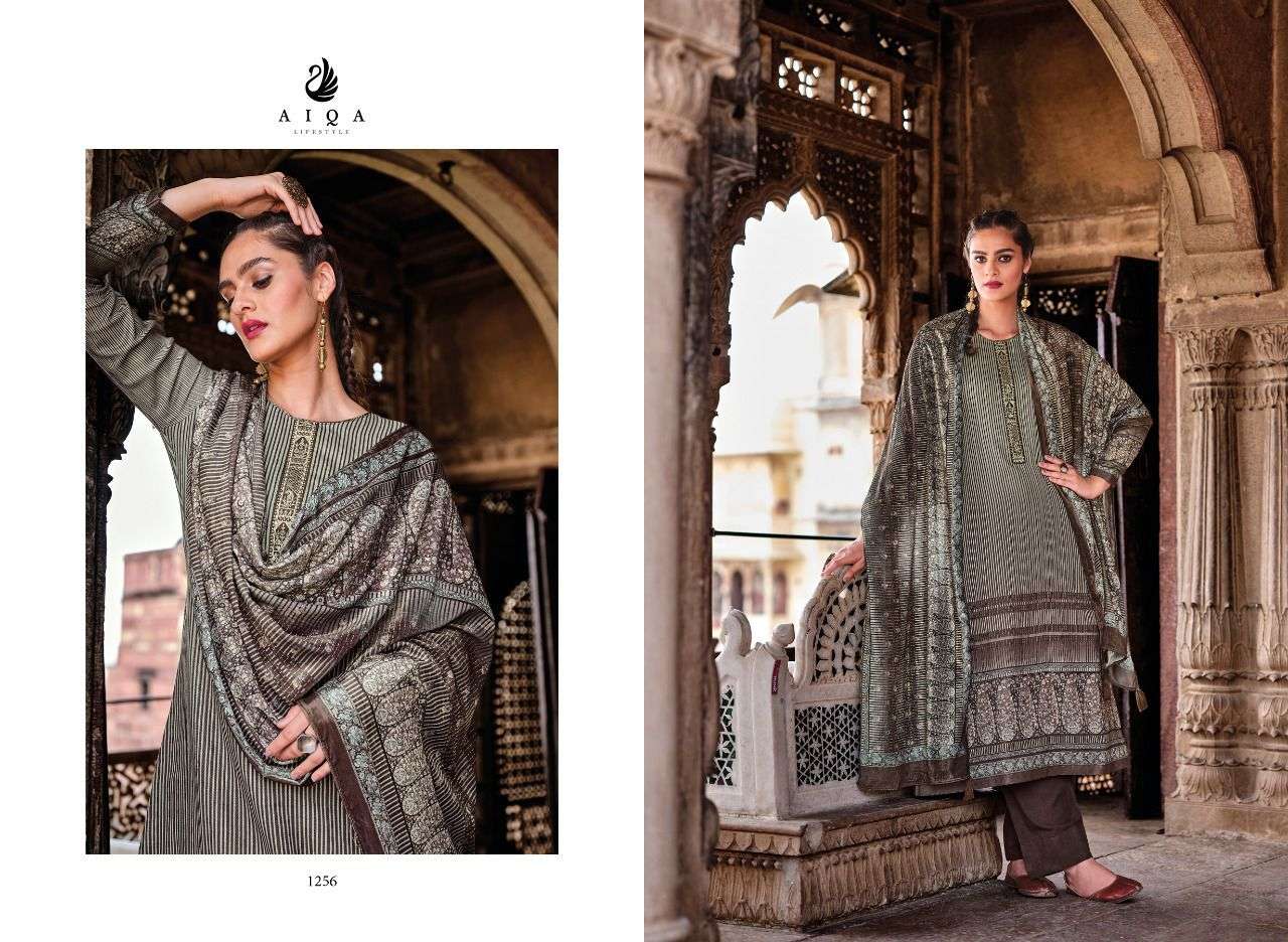 aiqa lifestyle rika 1253-1260 series pashmina digital printed embroidred suits collection surat 
