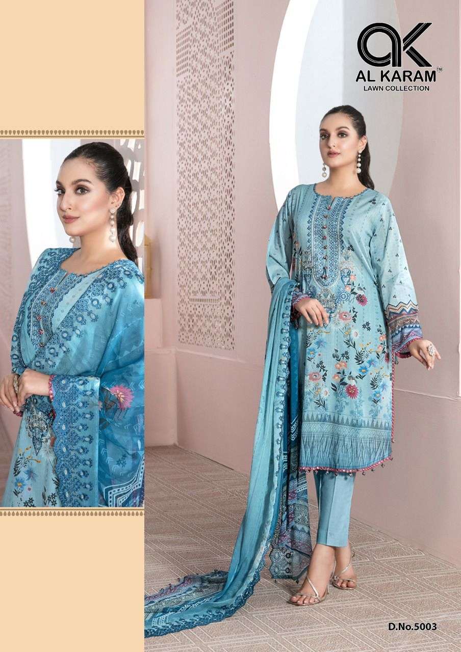 al karam kesariya vol-5 pure cambric printed dress material collection wholesale price 