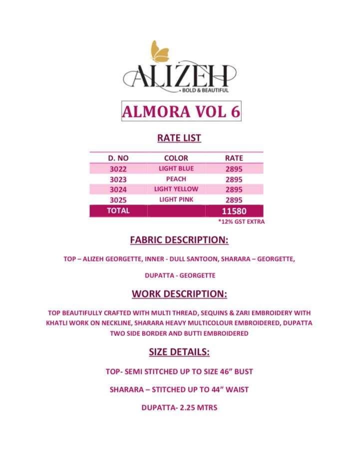 alizeh almora vol 6 3022-3025 series exclusive designer party wear dress collection