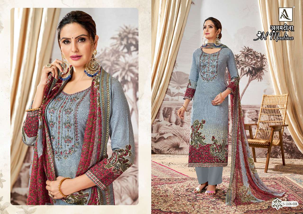 alok suits by al madina exclusive jam satin digital salwar kameez catalogue wholesale price 