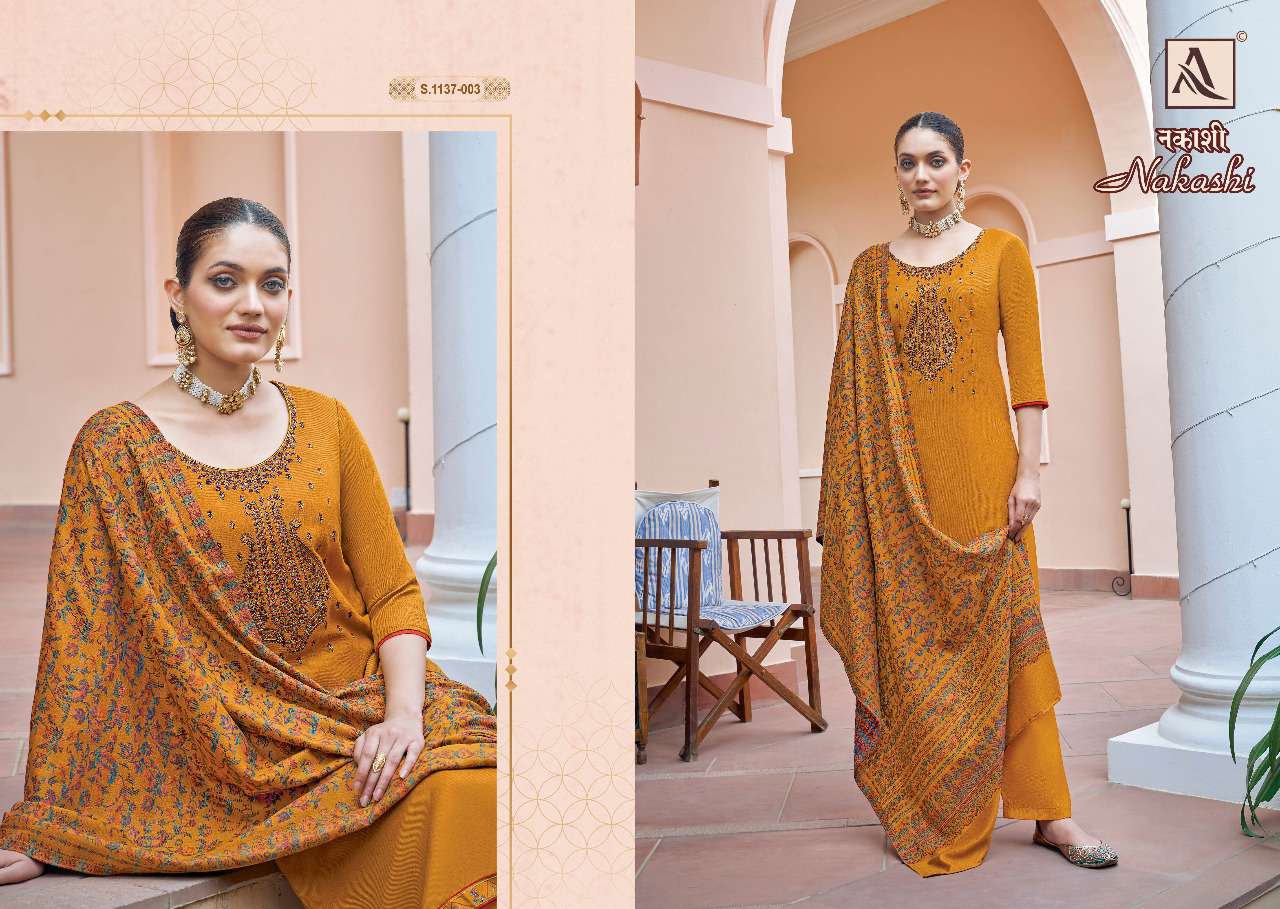 alok suits nakashi pure pashmina winter collection unstich dress material collection surat