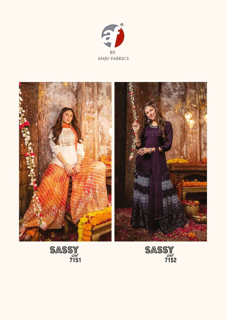anju fabric sassy girl vol-2 7151-7154 series chinon chifon designer ready made party wear salwar suits buy online surat 