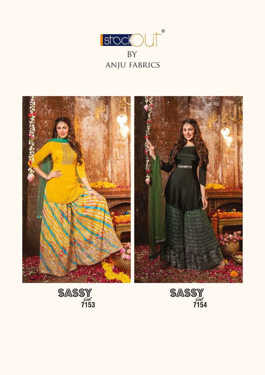 anju fabric sassy girl vol-2 7151-7154 series chinon chifon designer ready made party wear salwar suits buy online surat 