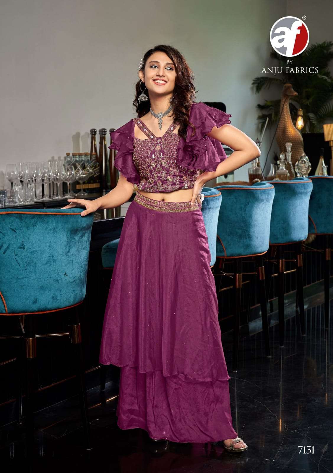 anju fabrics party wear drapping style dresses wholesale price surat