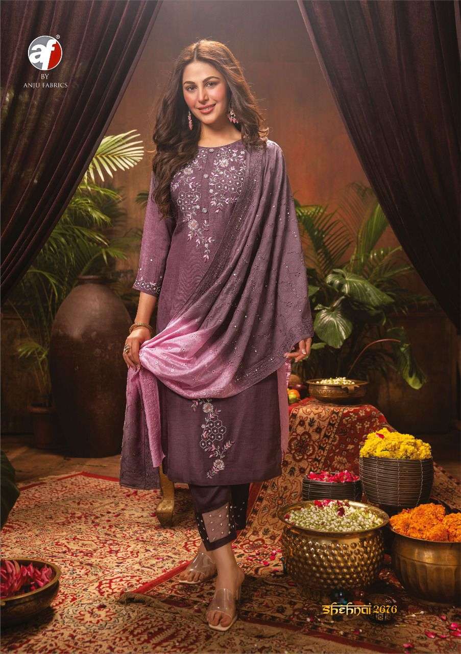 anju fabrics shehnai vol-4 2671-2676 series designer look kurtis bottom with dupatta set wholesale price 
