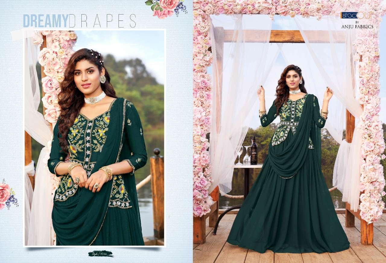anju fabrics wedding masti 7031-7034 series designer gown collection wholesale price surat