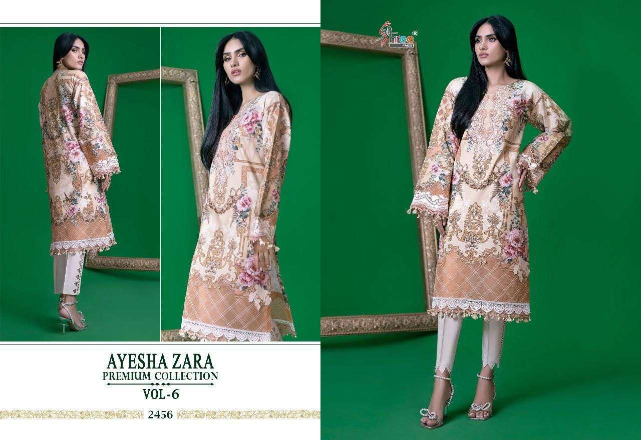 ayesha zara premium collection vol-6 by shree fabs pure cotton fancy suits supplier surat