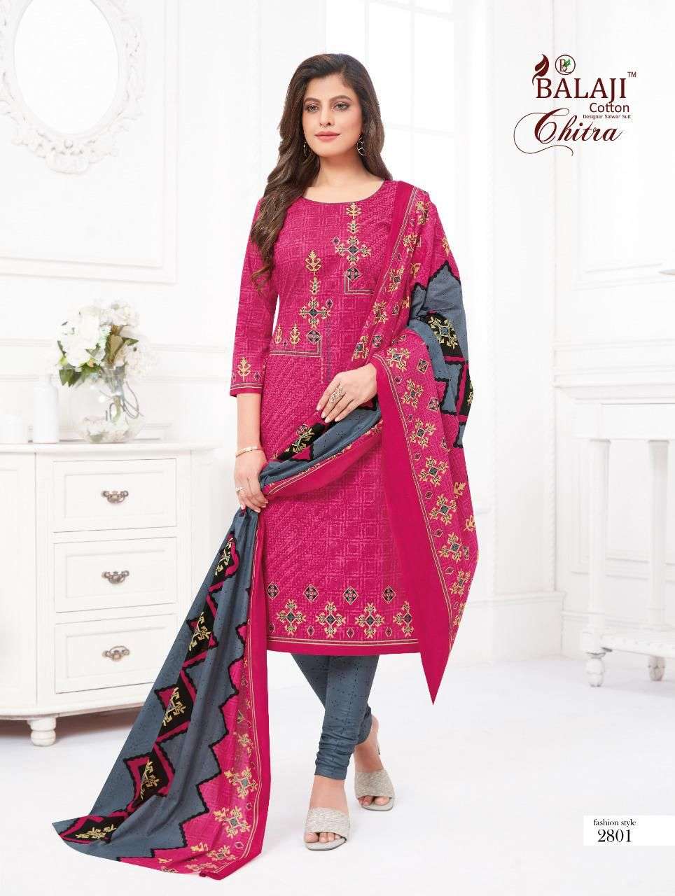 balaji cotton chitra vol-8 2801-2812 series cotton unstich drees material wholesale price 