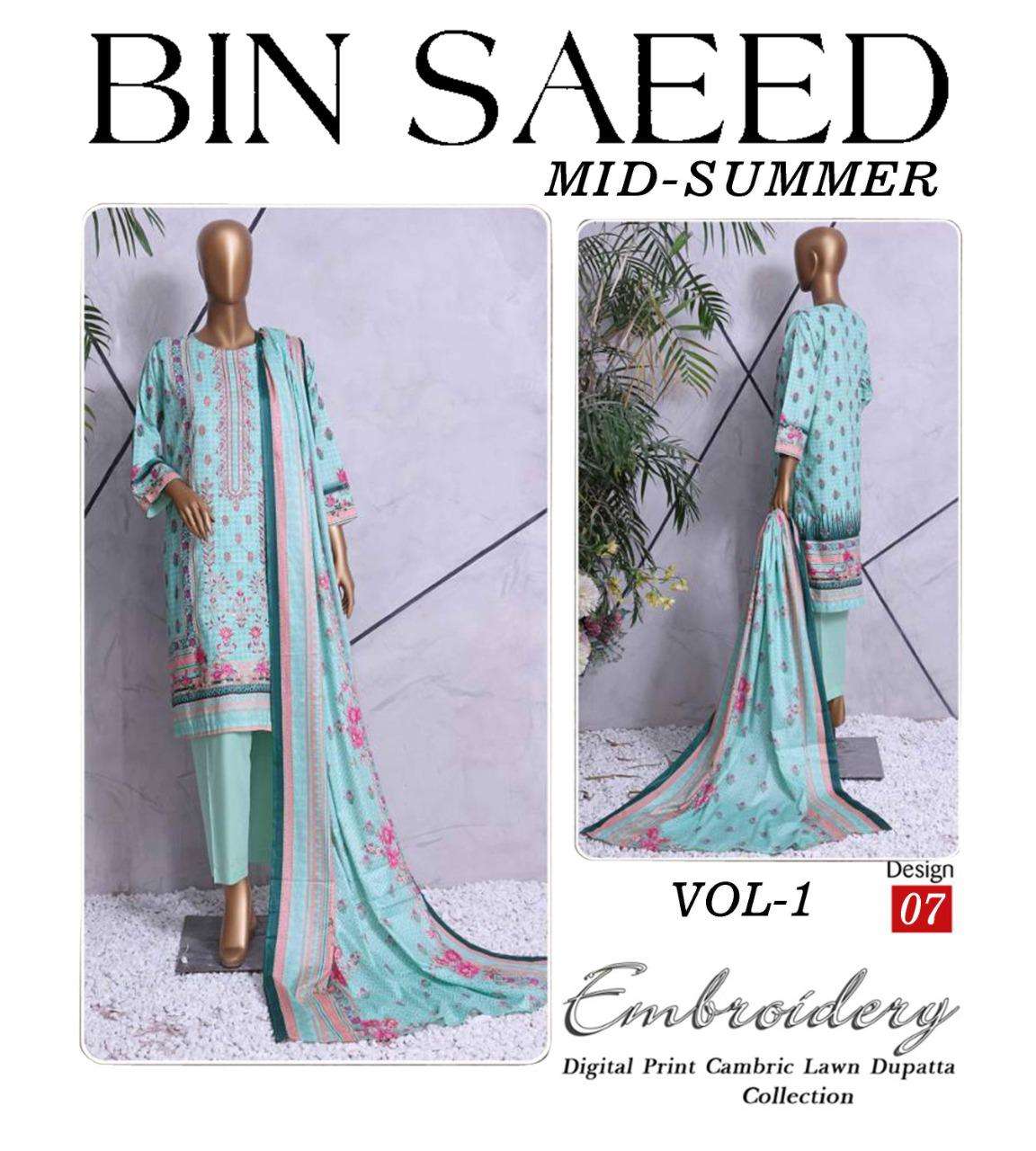 bin seed mid summer vol-1 01-10 series exclusive designer digital embroidred pakisatni salwar kameez wholesaler surat