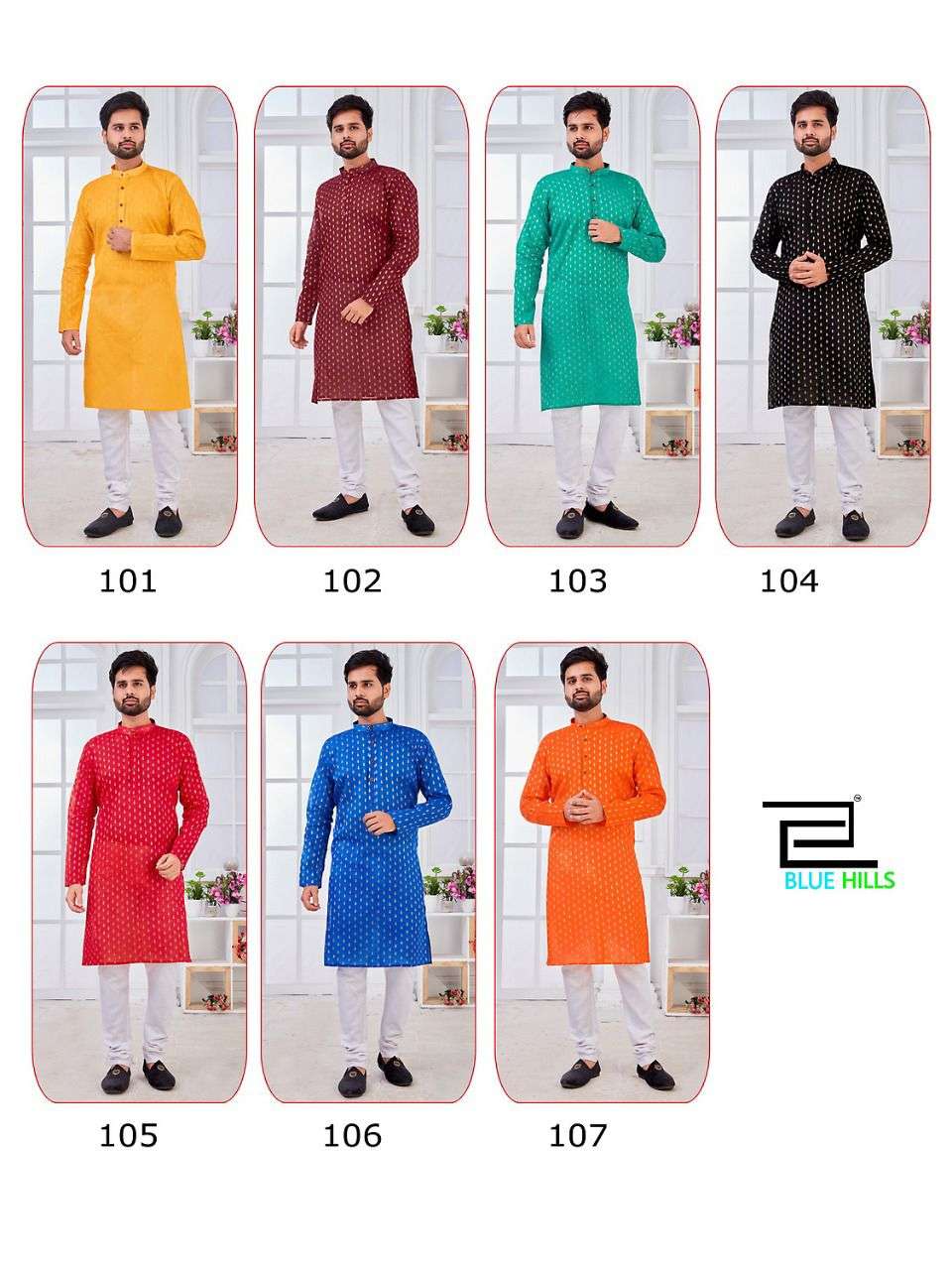 blue hills mens kurta 101-107 series designer fancy stich kurta collection online wholesaler surat