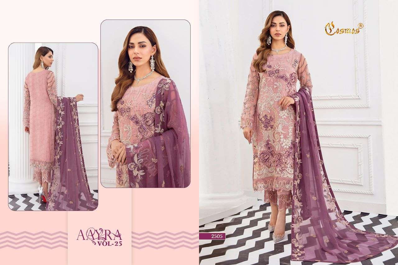 cosmos aayra vol-25 2501-2506 series georgette fancy embroidered salwar kameez surat