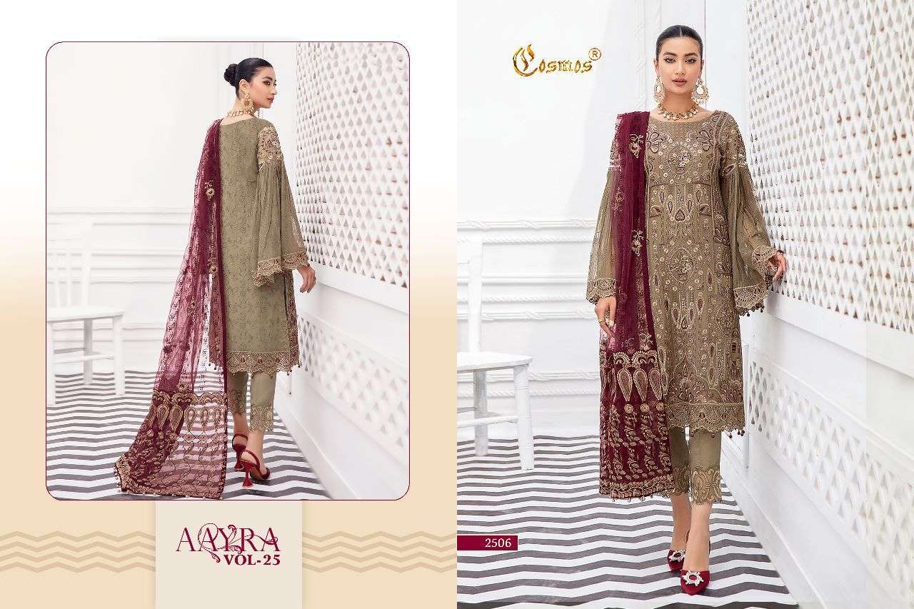 cosmos aayra vol-25 2501-2506 series georgette fancy embroidered salwar kameez surat