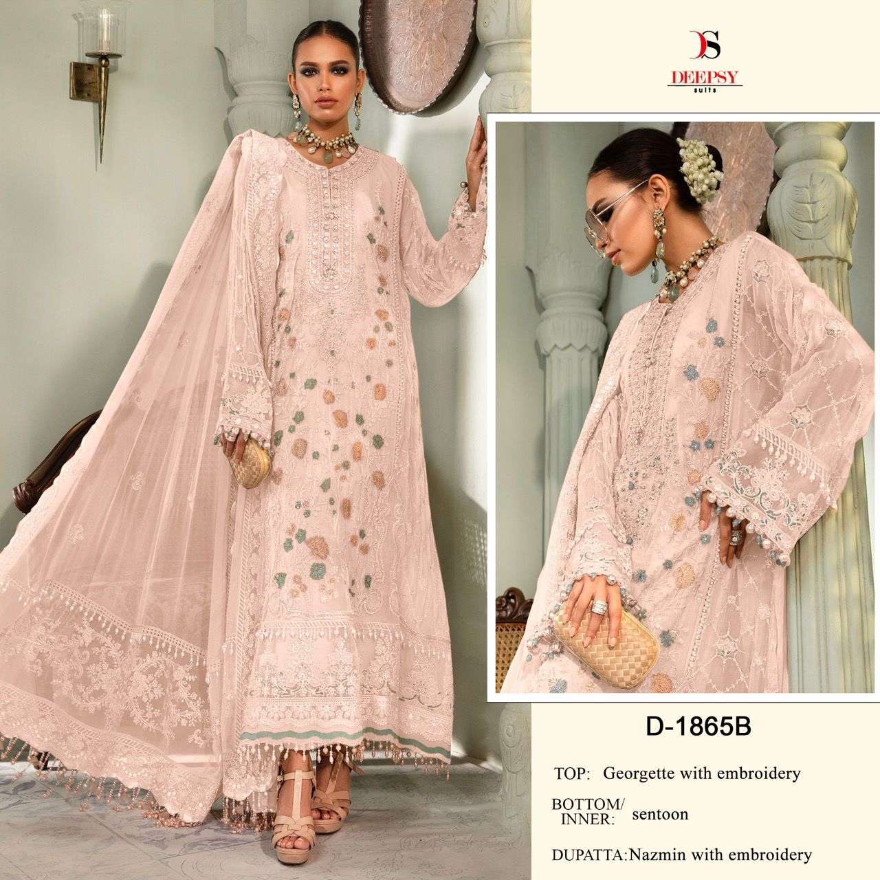 Deepsy suits Mariab chiffon 1865 colours Georgette Embroidered suits collection surat
